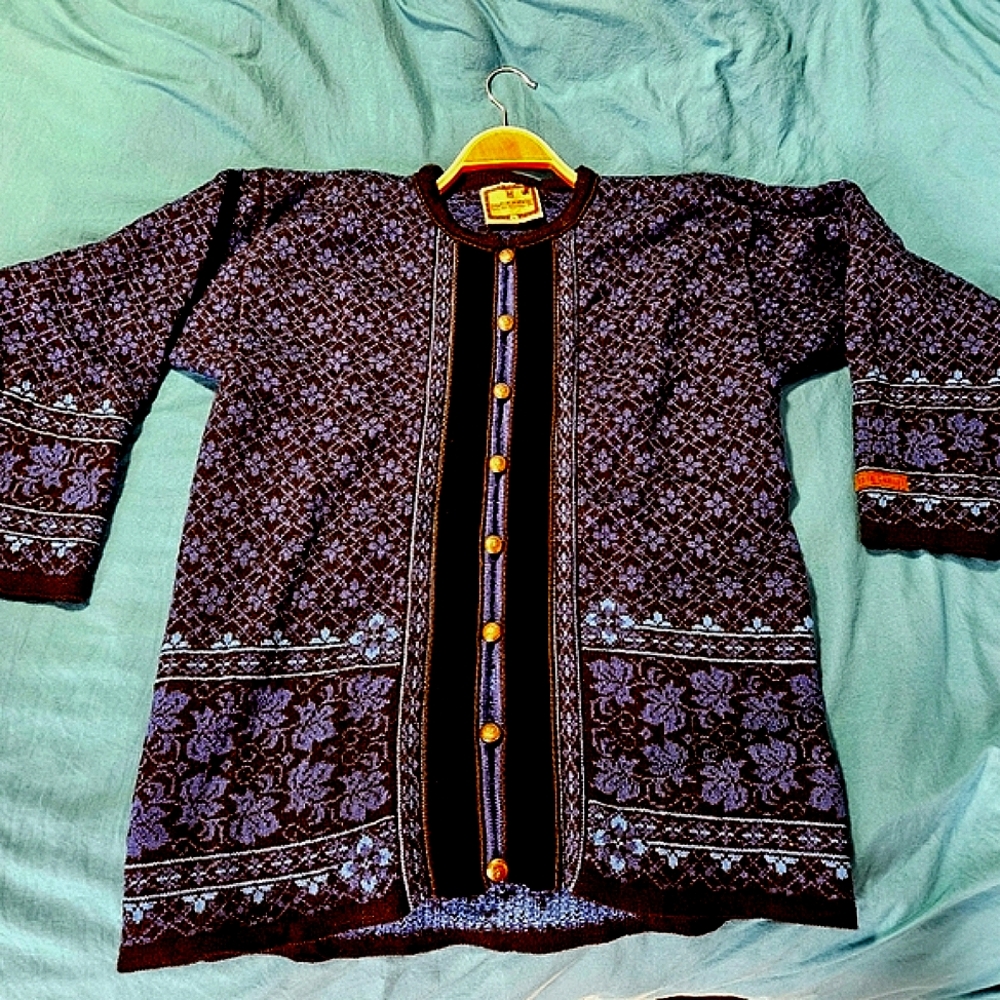 Dale Of Norway Blue and Black Wool Cardigan